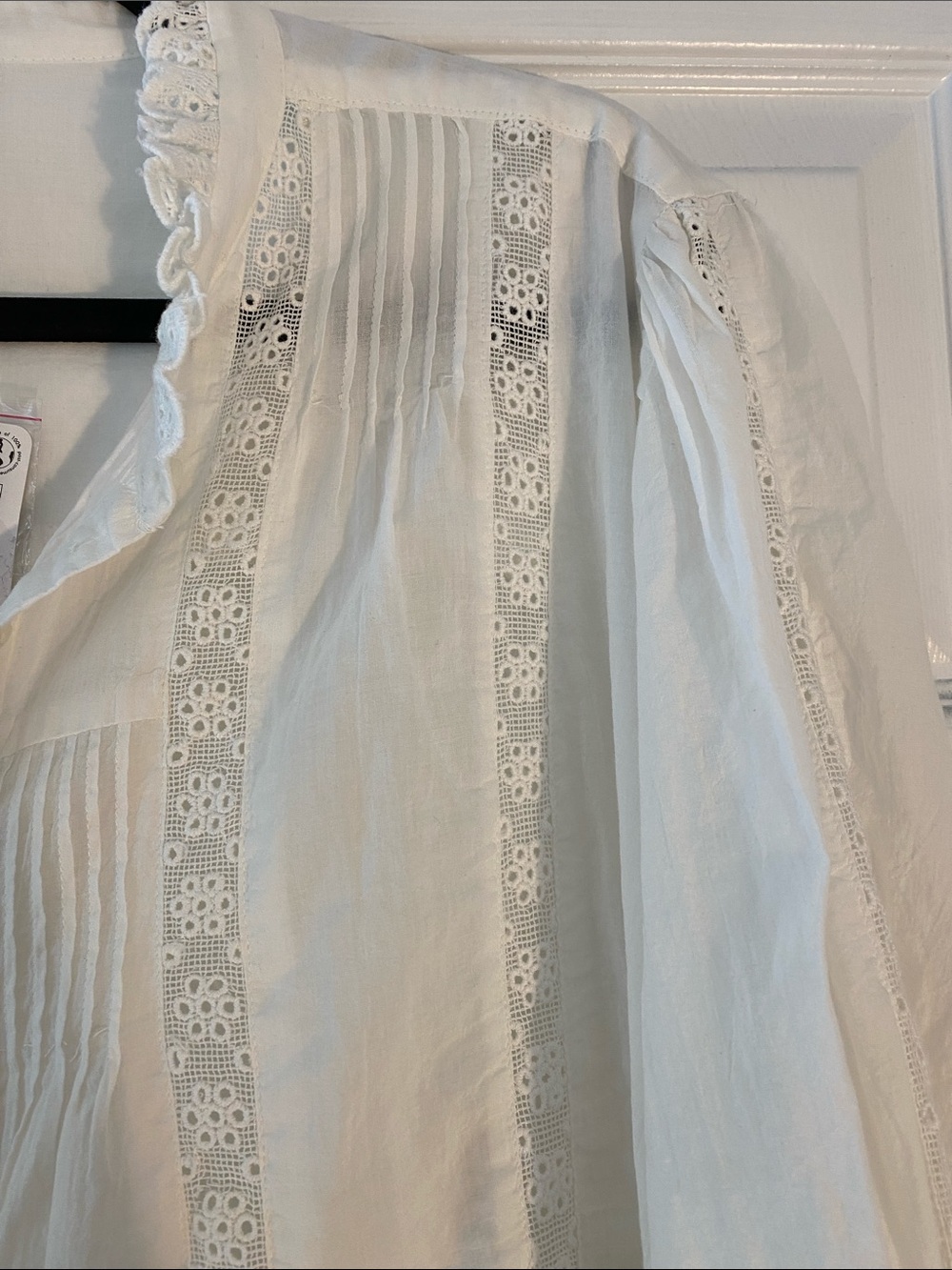Free People White Lace-Trim Button Front Blouse - Picture 3 of 6